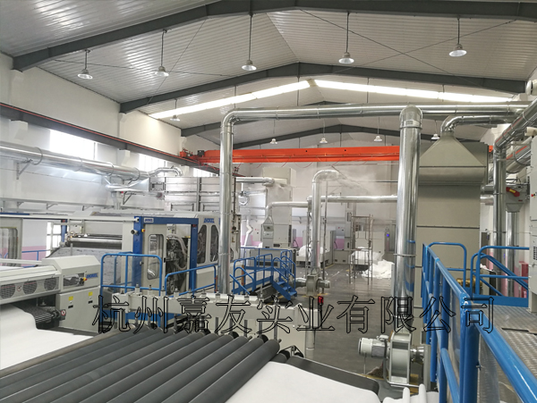 順龍紡織無(wú)紡布車間安裝“霧王”高壓微霧加濕器！